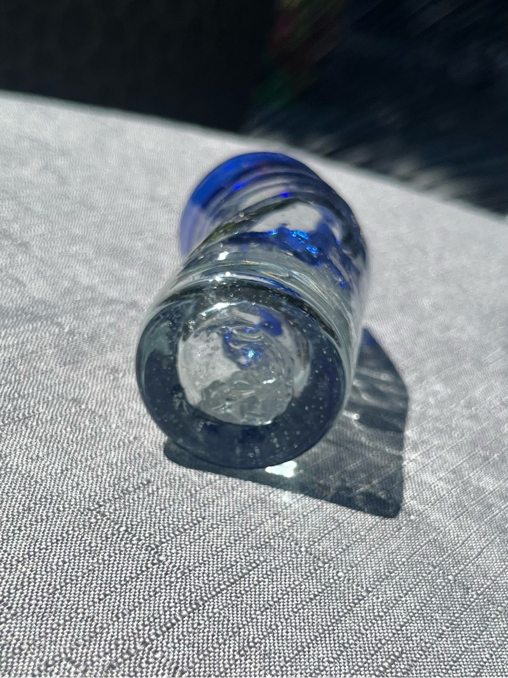 Handblown Glass Bud Vase with Cobalt Blue Rim - Picture 7 of 16